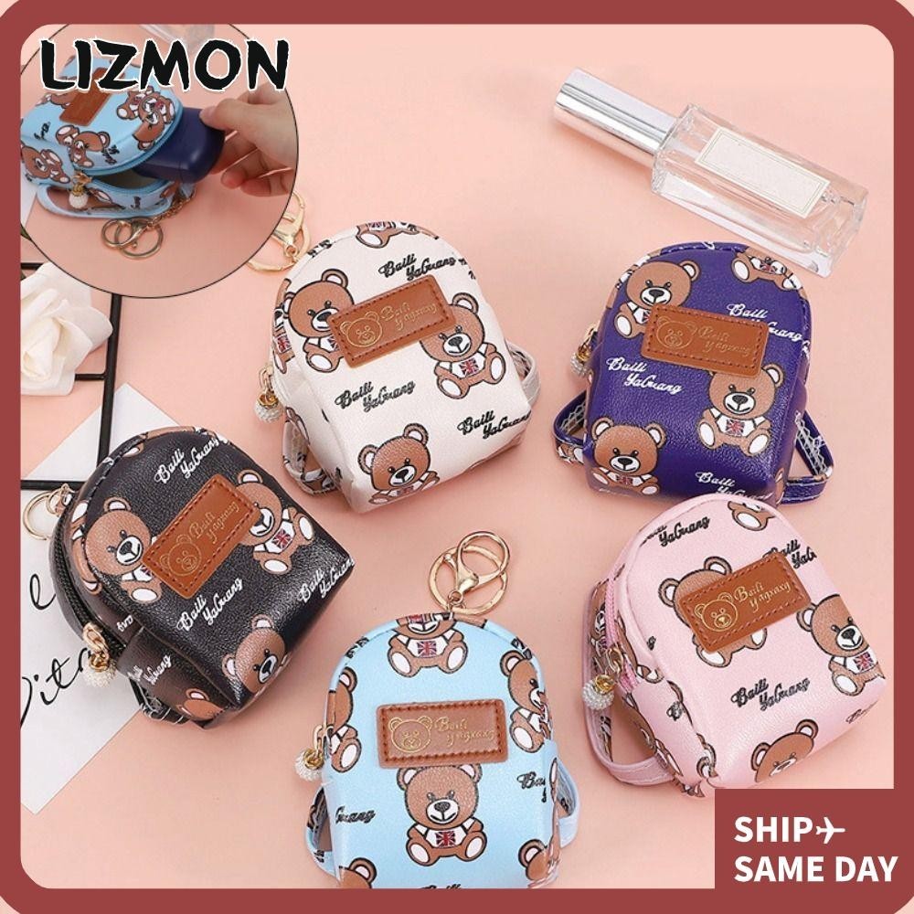 Lizmon กระเป๋าใส่เหรียญ หนัง PU จี้รูปหมี ใส่บัตรได้ แฟชั่นสําหรับเด็กผู้หญิง
