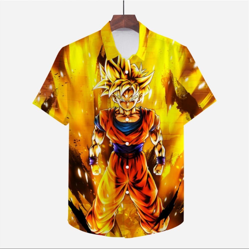 เสื้อเชิ้ตแขนสั้น พิมพ์ลายการ์ตูนดราก้อนบอล Z ขนาดใหญ่ สไตล์ฮาราจูกุ สําหรับผู้ชาย ไซซ์ 5XL