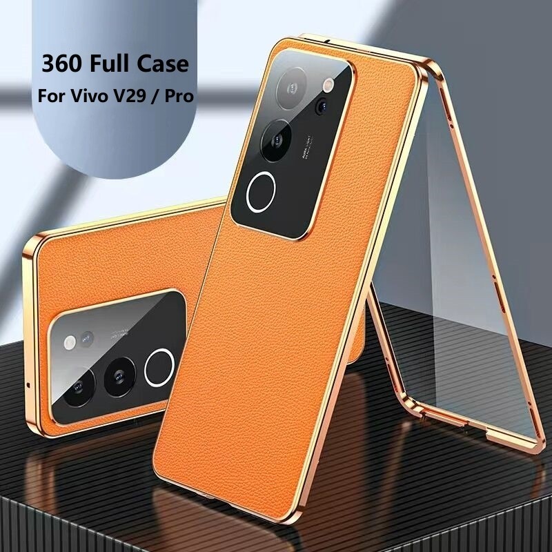 เคสโทรศัพท์มือถือหนัง กระจกนิรภัย กันกระแทก ป้องกัน 360 องศา สองด้าน หรูหรา สําหรับ Vivo V29 Pro 5G
