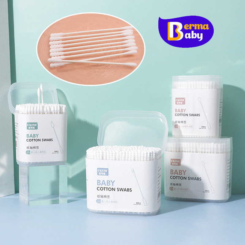 Berma Baby สำลีก้านกระดาษชนิดหัวเล็ก 2 หัว 1กล่อง 200 ก้าน Baby Moby Cotton คอตตอนบัตเด็กขนาดเล็ก