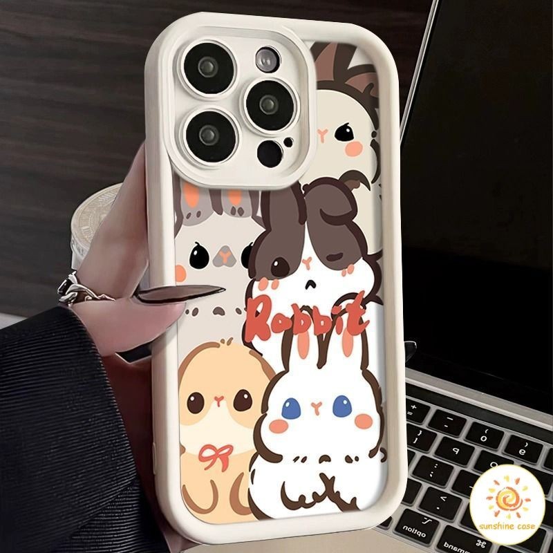 เคสโทรศัพท์มือถือ TPU สี่ด้านลายกระต่ายน่ารัก ไอโฟน11 For iPhone 11 12 13 14 15Pro MAX X XS XR XS 6 7 8Plus เคสโทรศัพท์