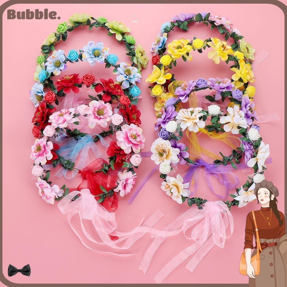 Bubble มงกุฎดอกกุหลาบ พร็อพถ่ายรูป ดอกไม้ ใบไม้ ที่คาดผม อุปกรณ์จัดงานแต่งงาน พวงหรีดดอกไม้ สําหรับเด็กผู้หญิง
