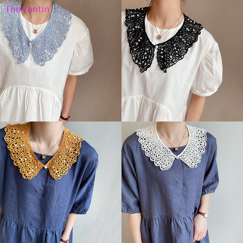 Thevantin ผู้หญิง หวาน เสื้อเชิ้ต ที่ถอดออกได้ ตุ๊กตาปลอม ปกกลวงออก ลูกไม้ ดอกไม้ แต่งระบาย คอปกปลอม ผู้หญิง ผ้าคลุมไหล่ สินค้าที่ดี