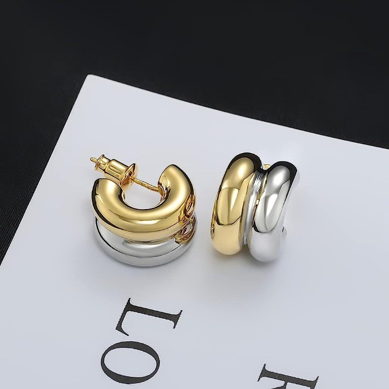Ins Style ต่างหูสเตนเลส ชุบทอง 18k สองชั้น ขนาดเล็ก หรูหรา แฟชั่นเรียบง่าย