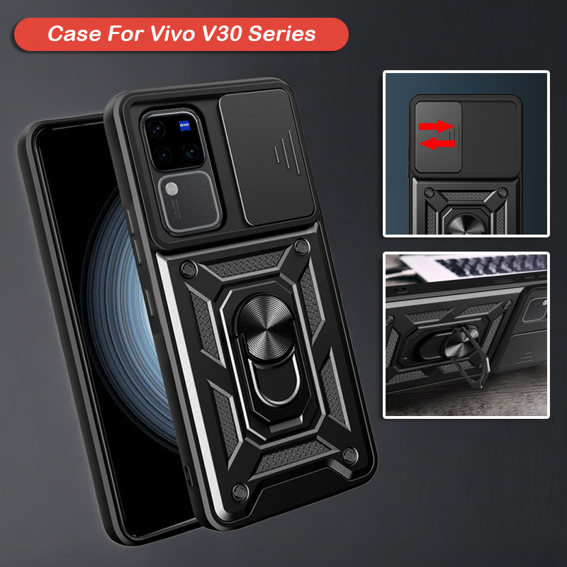 สําหรับ Vivo V30 V30e Pro 5G V30Pro V 30 e 30 V 2024 VivoV30 เคสโทรศัพท ์ ฝาครอบด ้ านหลังกันกระแทกกันชนแหวนรถขาตั ้ งผู ้ ถือสไลด ์ กล ้ องหน ้ าต ่ างป ้ องกัน Soft Edge Hard PC