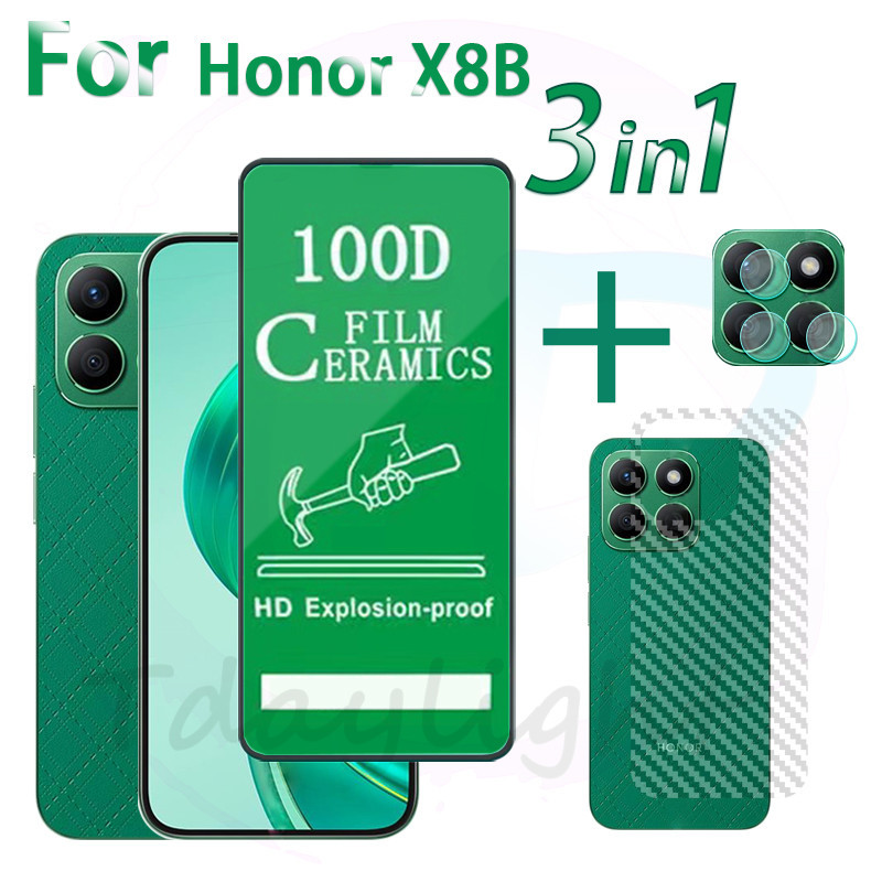 3 IN 1 Honor X8B ฟิล์มกระจกนิรภัยเซรามิก ความละเอียดสูง สําหรับ Honor X7B 5G เลนส์กล้อง กระจกกันรอยหน้าจอ และฟิล์มด้านหลัง X7 X8 X7A X8A
