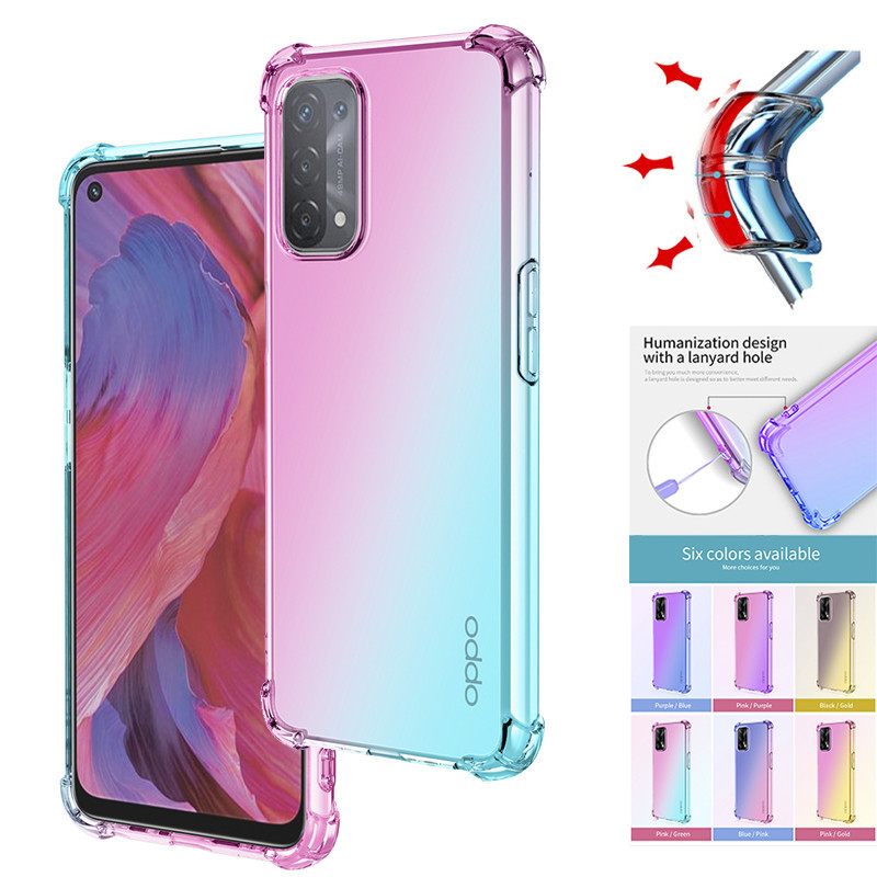 เคสโทรศัพท์มือถือแบบนิ่ม TPU กันกระแทก ไล่โทนสี หรูหรา 4 มุม สําหรับ Oppo A54 A74 A93 5G