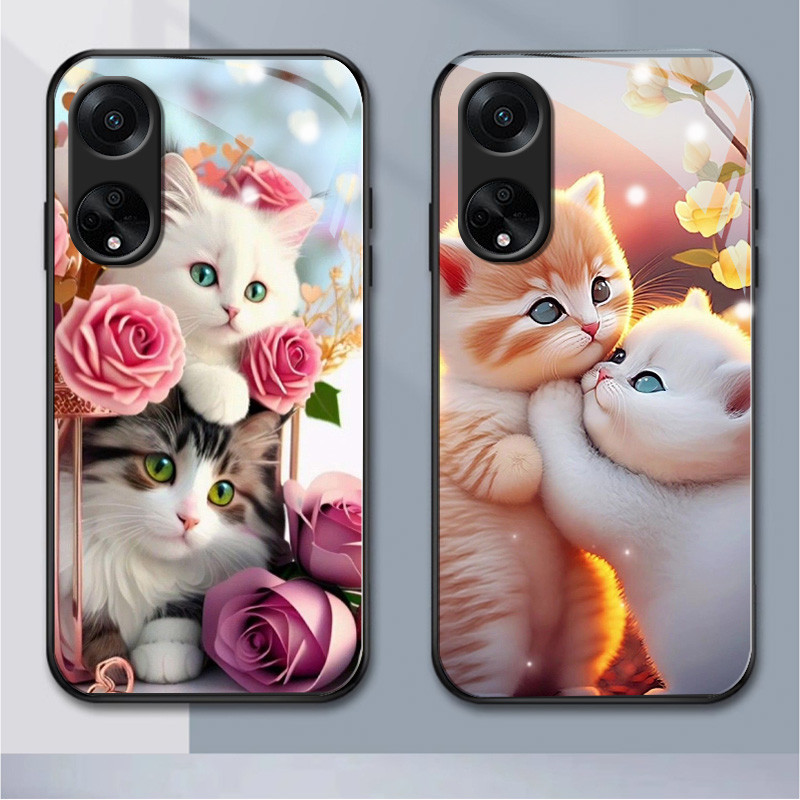 เคสโทรศัพท์มือถือแบบแก้ว ลายแมวน่ารัก สําหรับ oppo a98 a15 a35 a16 a17 a3 a31 a74 a77 a78 a91 a92 a9 a5 a79 a95 a96 a1 a38 a58 a7x a1pro a12s a9x a15s a16k a16e a33 (HB1-1271)