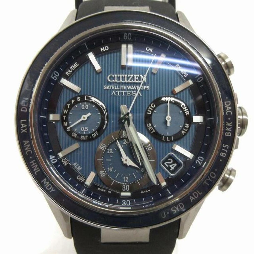 Citizen Atessa Watch Eco-Drive Date Black Dial Blue ■SM1 Direct from Japan Secondhand