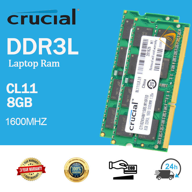 Crucial  8GB DDR3L 1600Mhz ครูเชียล 2Rx8 PC3L-12800S SODIMM RAM Laptop Memory Intel แรม โน็ตบุ๊ค