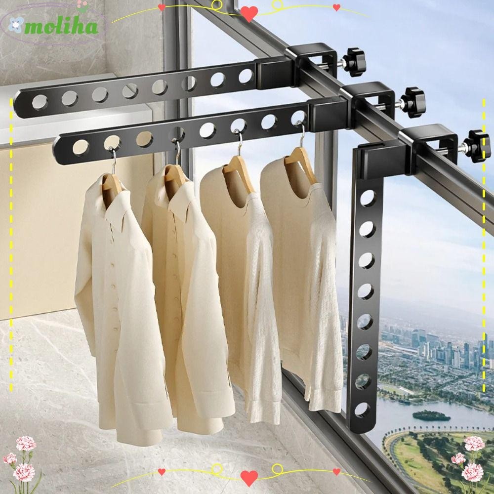 Moliha ไม้แขวนเสื้อ, ราวแขวนเสื้อผ้า อลูมิเนียม พับได้, ไม้แขวนเสื้อหน้าต่าง แบบติดผนัง ทนทาน องค์กรเสื้อผ้า