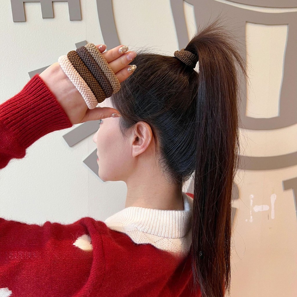 Simple Hair Tie ความยืดหยุ่นสูง Bold สีทึบยางรัดผมเครื่องประดับผม - รูปที่ 3