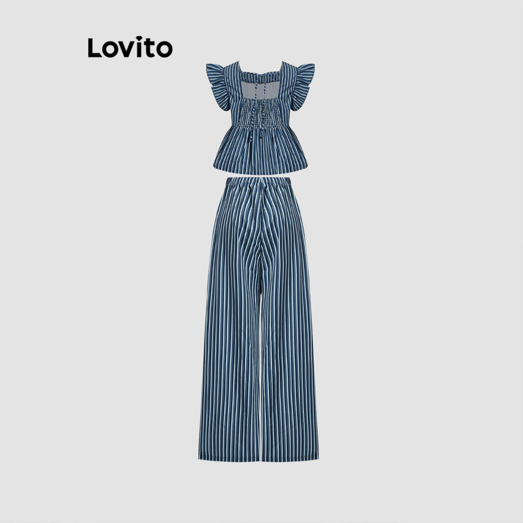 Lovito ฤดูร้อนสบายๆ/ฤดูใบไม้ผลิกางเกงชุดลายนัวเนียเหมลูกไม้ขึ้นท็อปส์หรือกางเกงสําหรับผู้หญิง L177AD716 ราคา ถูกที่สุด ดีลบีเคเค แกลเลอรีภาพที่ 4
