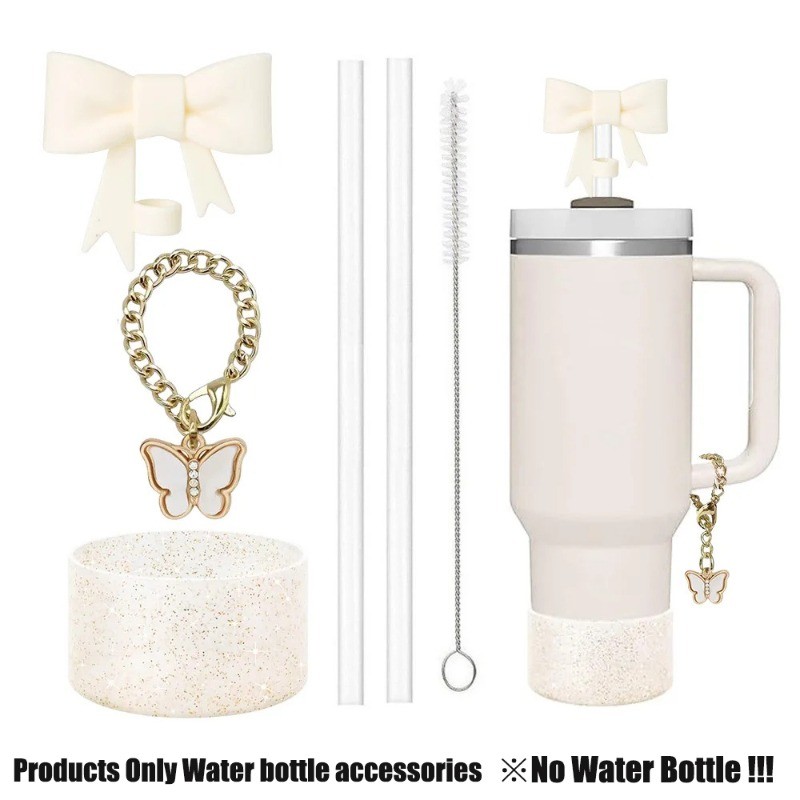 Sugaw Tumbler Silicone Boot & Water Bottle Pendant & 9mm Straws & Bowknot Straw Cover Lid Set, Straw ฝาปิดสําหรับ Owala, Stanley Tumbler Accessories