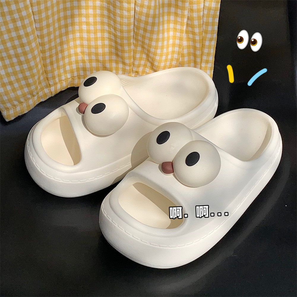 Influencer สนุกตาโตน่ารัก Stepping on Shit Feel Baotou รองเท้าแตะผู้หญิงฤดูร้อนหนา Soled รองเท้าแตะสวมใส่ด้านนอก Flip-Flops