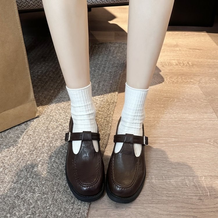 บัลเล่ต์ฝรั่งเศสรองเท้า Retro Laced-Up Mary Jane รองเท้าสไตล์อังกฤษรองเท้าหนังผู้หญิงหนา Soled รองเท้าโลฟเฟอร์ commuter loafer shoes