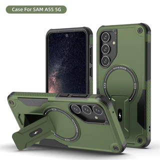 Magnetic Armor Grade Kickstand เคสสําหรับ Samsung Galaxy A56 A55 A54 A35 A25 A16 A15 A14 S25 S24 Ultra Plus ไร้สายชาร์จฝาครอบ Shell
