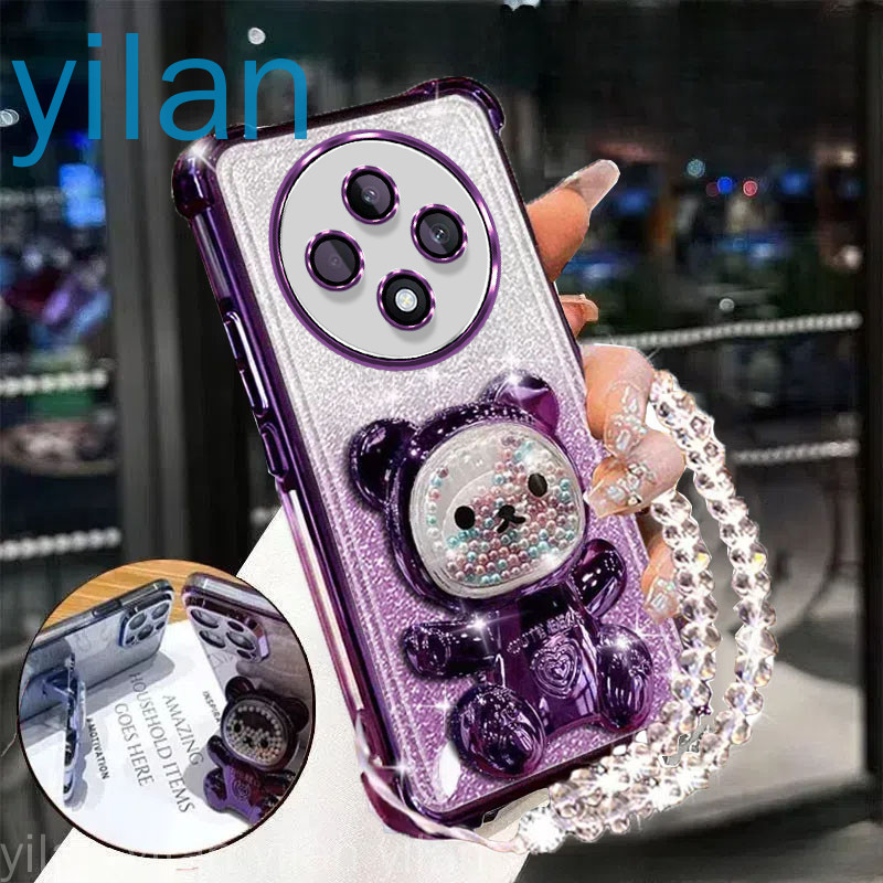 เคสโทรศัพท์กันกระแทกสําหรับ OPPO Reno 12F Reno12 F Reno12F 12 Pro 5G สี่มุม anti drop น่ารัก 3D สีสันผู้ถือหมีวงเล็บฝาครอบคริสตัล braceletsoftcase