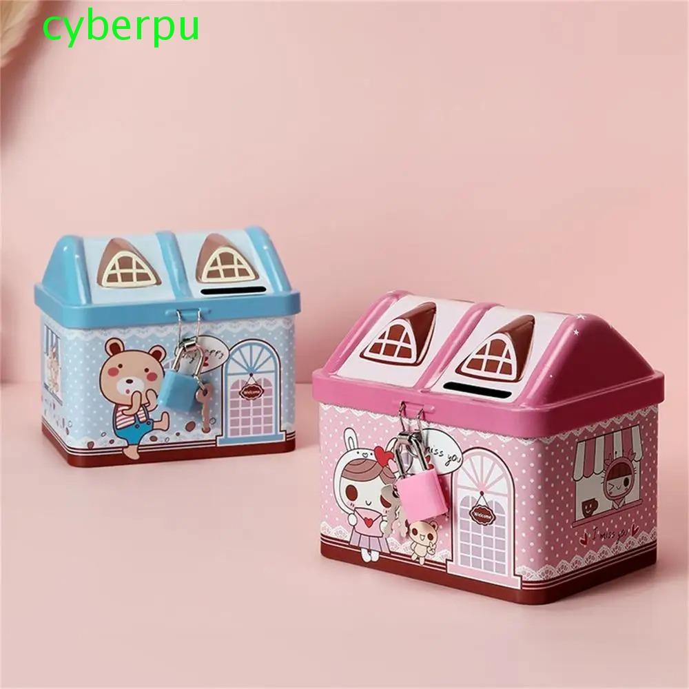 Cyberpullse House Coin Box, Creative Metal House Shape Piggy Bank, Money Box Cute with Key Lock Coin