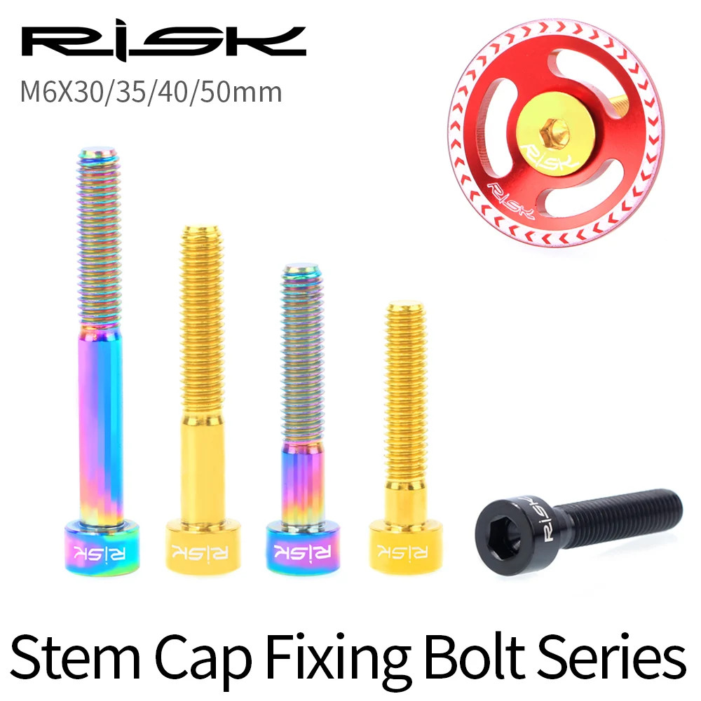 Risk 1PCS M6x30 M6x35 M6x40 M6x50 มม.จักรยานชุดหูฟัง Bolts ไทเทเนียม Stem ฝาครอบสกรูสําหรับ Mountain MTB จักรยานเสือหมอบ M6*30/35/40/50 มม.