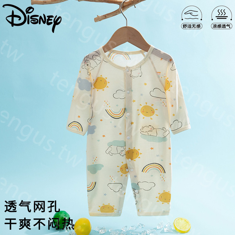 2025 ฤดูใบไม้ผลิฤดูร้อนสไตล์ใหม่ Disney Baby ฤดูร้อนบางแขนยาว Jumpsuit ฤดูร้อน Romper ชุดนอนเด็กชุดเครื่องปรับอากาศ