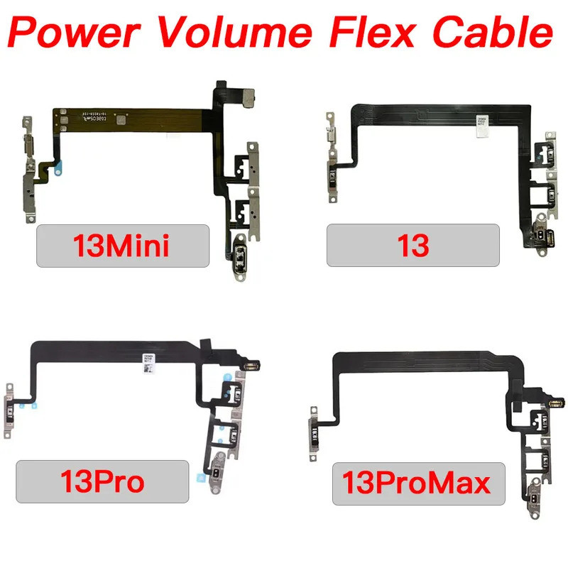 สายเคเบิลยืดปุ่มปรับระดับเสียงสำหรับ iPhone 13 Mini Pro Max - เปิด/ปิด สายริบบิ้นคีย์บอร์ดพร้อมขาตั้งโลหะ ชิ้นส่วนทดแทน