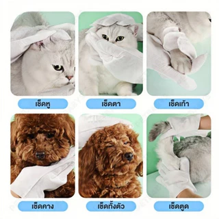 AimayaPet ถุงมือทำความสะอาดสัตว์เลี้ยง ถุงมืออาบน้ำสัตว์เลี้ยง ทิชชู่เปียกสัตว์เลี้ยง ไม่ระคายเคือง