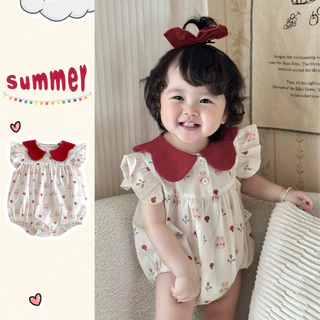 ฤดูร้อนใหม่เสื้อผ้าเด็กสาวระบายอากาศสบายชุดบอดี้สูทแขนสั้น 0-24 เดือนการ์ดเด็กสุดน่ารักผ่านกระต่ายสไตล์เกาหลี ชุดรอมเปอร์