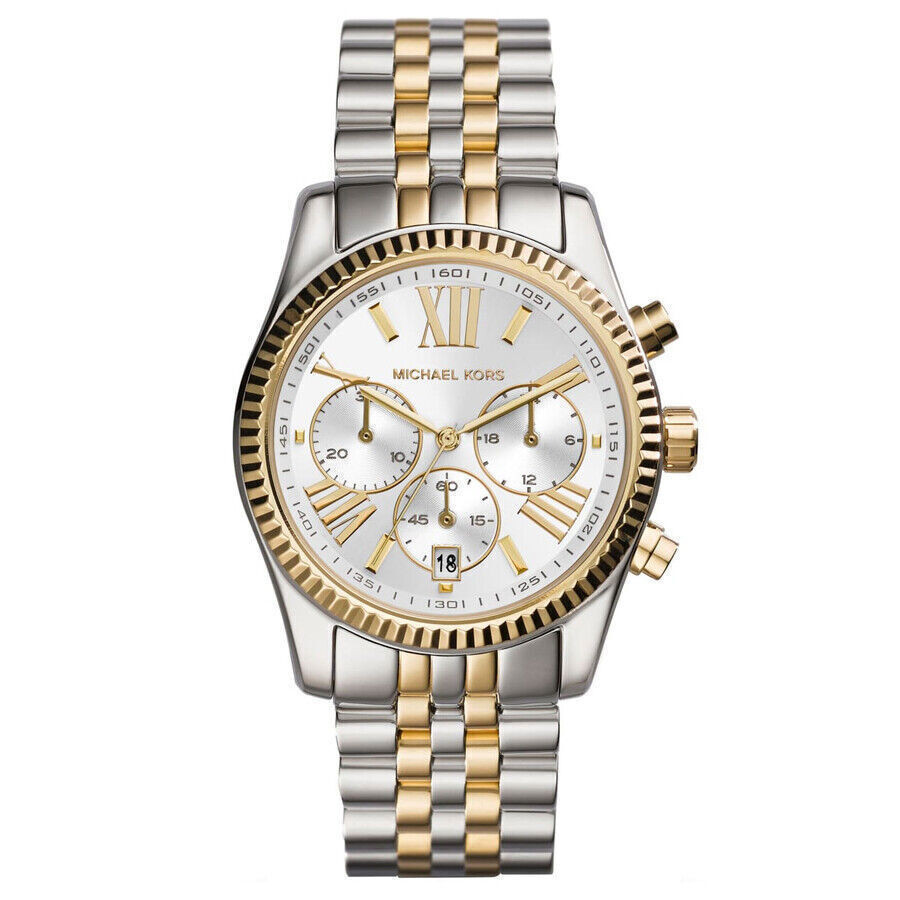 New Michael Kors MK5955 Lexington Silver Two Tone Band 38mm Case Women's Watch
