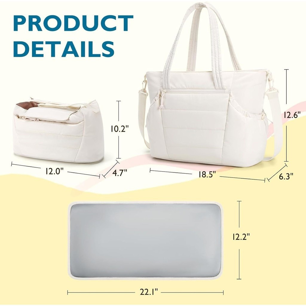 Nokr 2024 กระเป๋าผ้าอ้อมกันน้ําความจุขนาดใหญ่- Baby Tote Organizer พร้อมสายรัดรถเข็นเด็กและกระเป๋าหุ้มฉนวน Travel Hospital Essentials + แผ่นรองเปลี่ยนฟรี