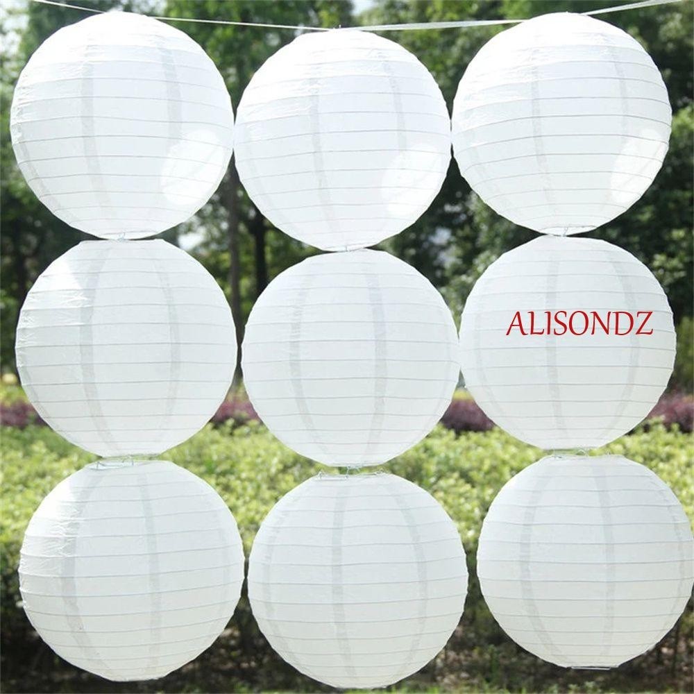Alisondz โคมไฟกระดาษ ทรงกลม สีขาว 10/15/20/25/30/35/40 ซม. สําหรับงานแต่งงาน วันเกิด ฤดูใบไม้ร่วง DIY