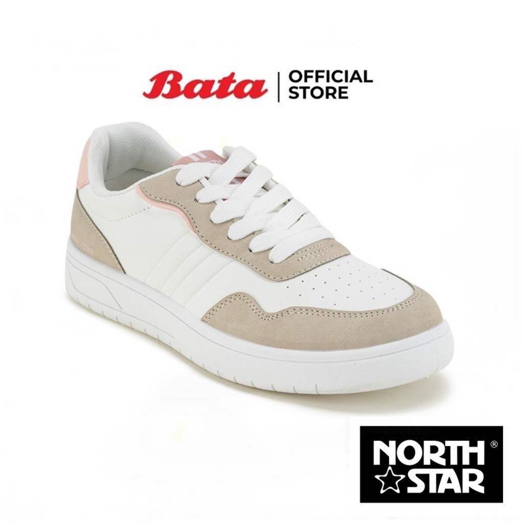 Online Exclusive Bata บาจา North Star รองเท้าผ้าใบสนีคเกอร์ แบบผูกเชือก ดีไซน์เก๋ สวมใส่ง่าย สำหรับผู้หญิง สีขาว รหัส 5801218
