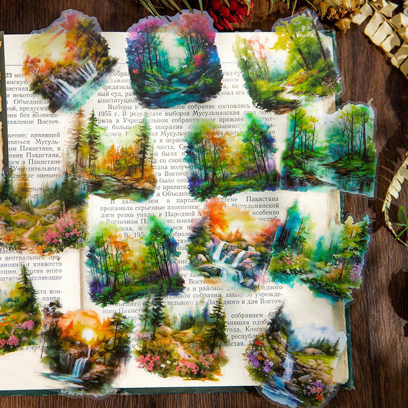 30 ชิ้น Four Seasons Forest Tree สติกเกอร์ชุดป้ายกาวสําหรับ Art DIY Journaling Plannersวารสารไดอารี่การ์ดตัวอักษรหนังสือขวดน้ําถ้วยตัวอักษร