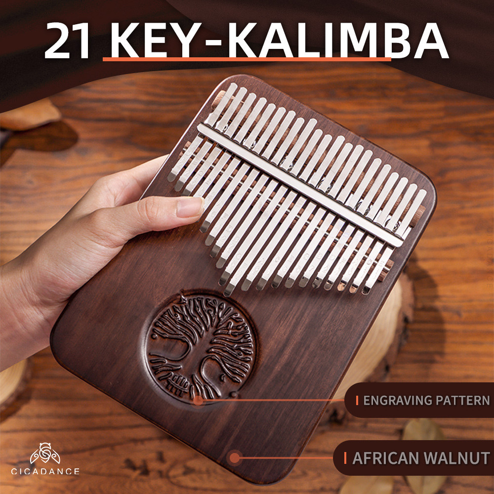 Hluru kalimba แบบเพลท คาลิมบา 21 คีย์ คัดสรรไม้วอลนัทแอฟริกัน เสียงคมชัด อุปกรณ์เสริมครบครัน