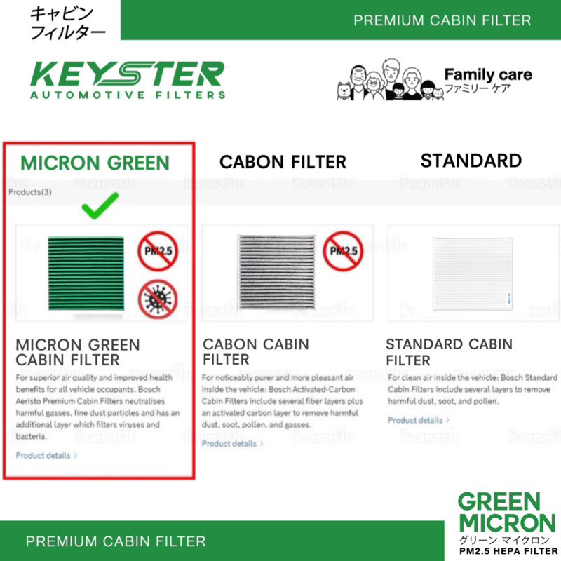 ไส้กรองอากาศ KEY-STER MICRON GREEN กรองแอร์ D-MAX กรองฝุ่น PM2.5 , PM0.3 ได้ถึง 99% เพื่ออากาศบริสุทธิ์ภายในห้องโดยสาร