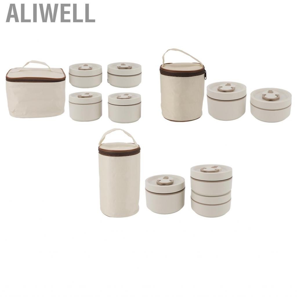 Aliwell Insulated Lunch Box Set with Thermal Bag Round Sealed 304 Stainless Steel Bento Food Container
