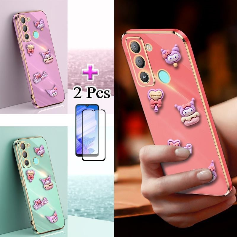 2 IN 1 สําหรับ Tecno Pop 5 LTE BD4 BD4A เคสโทรศัพท์ gold-plating พร้อม DIY 3D น่ารักอุปกรณ์เสริมเซรา