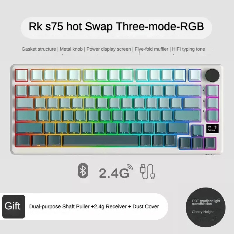Rk S98/S75 คีย์บอร์ดเล่นเกมไร้สาย บลูทูธ 2.4G RGB มีสาย ไฟ LED สามโหมด