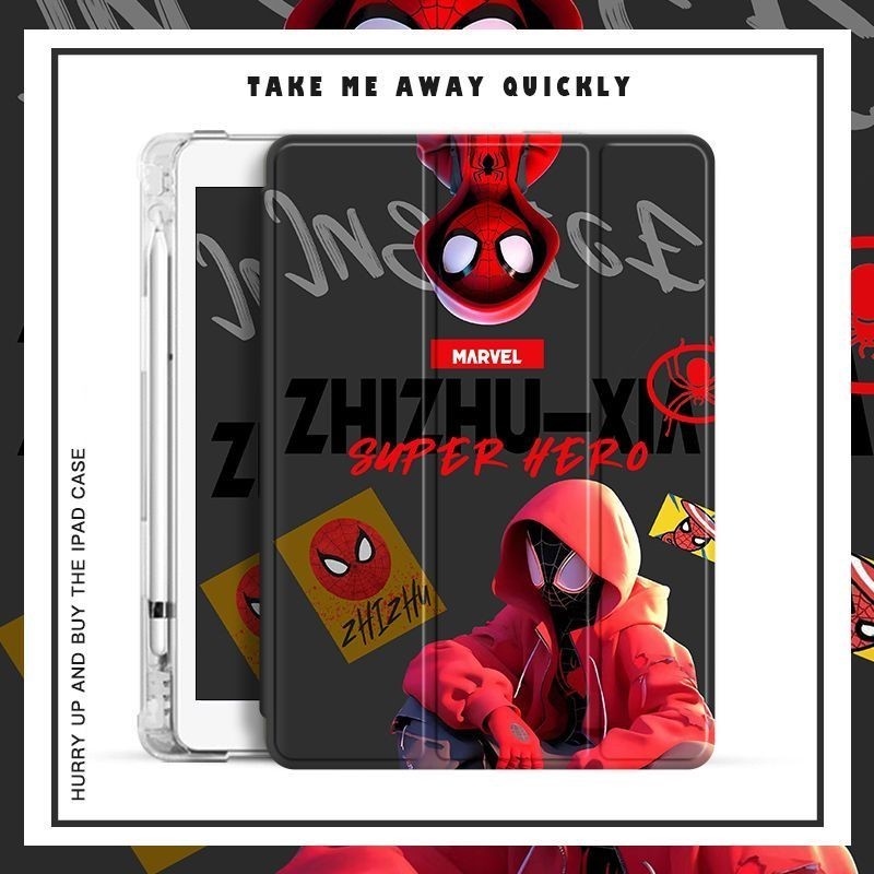 [iPad Air 4] เคสแท็บเล็ต ซิลิโคน ลายการ์ตูนสไปเดอร์แมน พร้อมช่องใส่ปากกา พับได้ สําหรับ iPad Air5 Gen10 10.9 Air3 Air1 Air2 Gen9 Gen8 Gen7 Pro11 2020 2021
