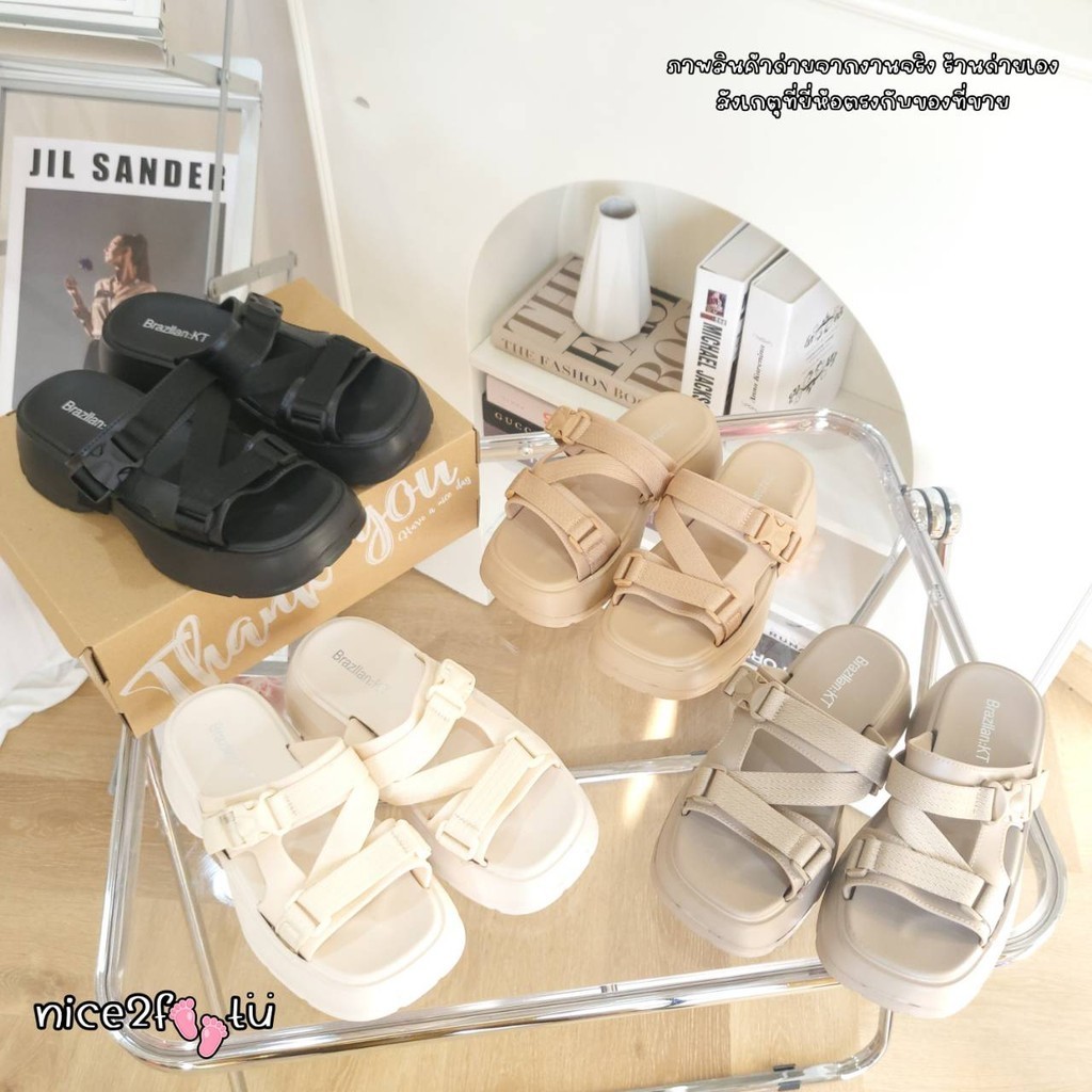 nice 2 feet u พร้อมส่งในไทย NEW 7699-1 รองเท้าแตะลำลอง ส้นหนา5cm รองเท้าแฟชั่นผู้หญิง