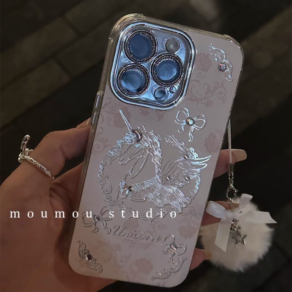 เคสโทรศัพท์มือถือแบบแข็ง หนา กันกระแทก ลายดอกไม้ ยูนิคอร์น สไตล์เกาหลี หรูหรา สําหรับ IPhone 11 15 14 13 12 11 Pro Max