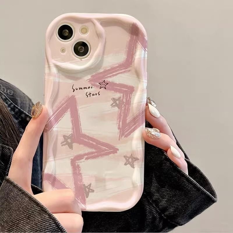 [จัดส่งในพื้นที่] เข้ากันได้กับiPhone 11 13 14 15 12 Pro Max 7 8 14 15 Plus X XR XS Max 12 13 Mini Pink Starเคสโทรศัพท์