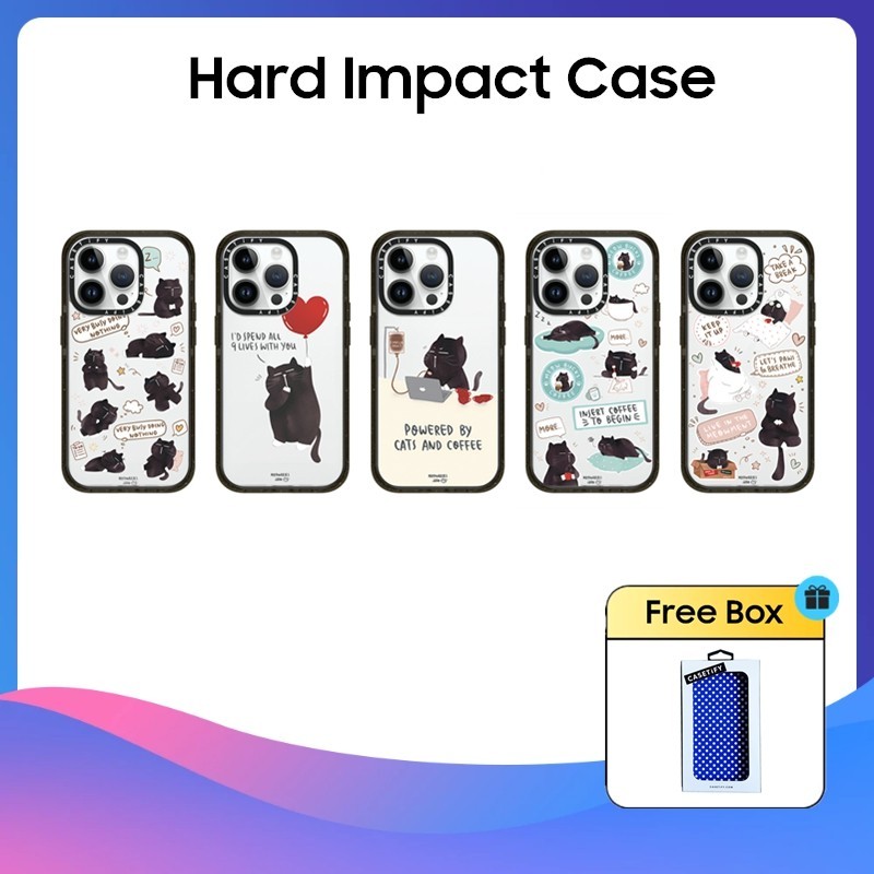 Casetify เคสพลาสติก PC แข็ง ลายแมวและกาแฟ โดย Moonaries illo สําหรับ iPhone 11 12 13 14 15 Plus Pro Max