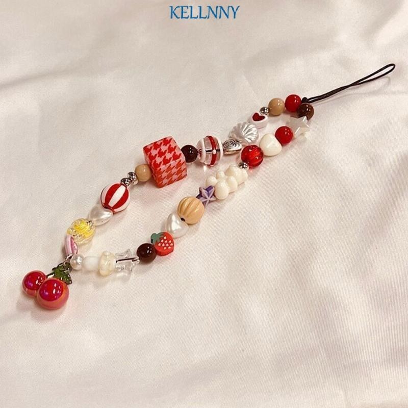 Kelln พวงกุญแจ จี้ลูกปัดเชอร์รี่ หมี หัวใจ แฟชั่น สําหรับแขวนตกแต่งโทรศัพท์มือถือ