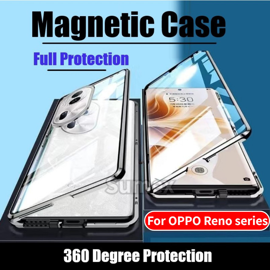 เคสโทรศัพท์มือถือแบบแข็ง กระจกแม่เหล็ก สองด้าน ป้องกันกล้อง สําหรับ OPPO Reno11 Reno 11 10 8 Pro + Rino 8T 8Z Plus CPH2599 CPH2607 5G