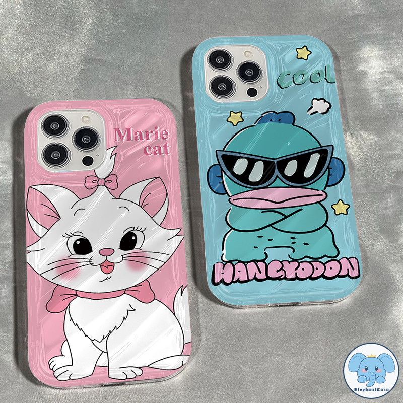 น่ารักแมรี่แมวเย็น Hangyodon 3D สเตอริโอลูกฟูกเลเซอร์คู่ iPhone 11 13 15 14 12 Pro Max 8 7 15 6s 6 14 Plus XR X XS Max
