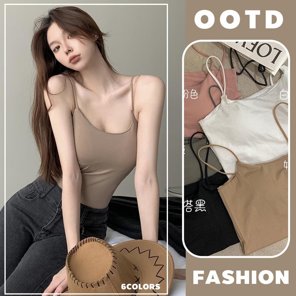 MIMI&DIDI🌸เสื้อสายเดี่ยว เสื้อกั๊ก แฟชั่นสไตล์เกาหลี คอตัวยูสุดชิค สีธรรมดา ย้อนยุค 6สี#X2327