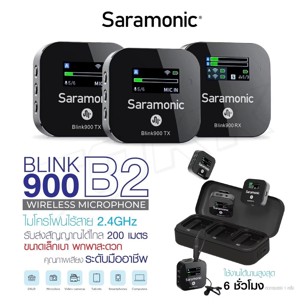 มค์ไร้สาย Saramonic - Blink900 B2 2.4GHz Dual-Channel Wireless Microphone System