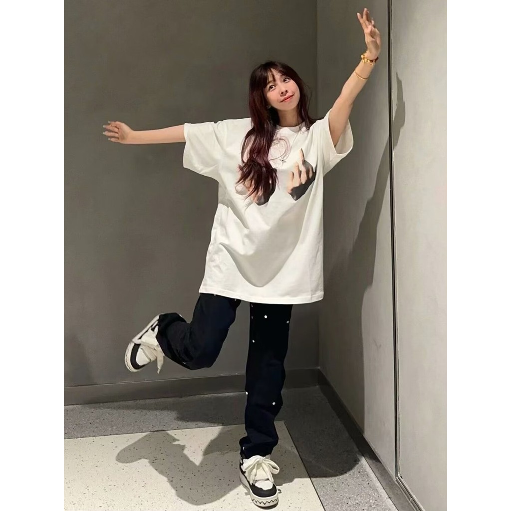 เสื้อยืดแขนสั้นลําลอง ทรงหลวม ขนาดใหญ่ แฟชั่นเกาหลี สําหรับผู้ชาย และผู้หญิง ไซซ์ M - 8XL - รูปที่ 5