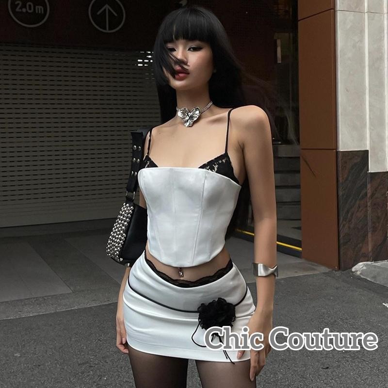 Wlmz-womens 2 ชิ้นฤดูร้อนชุดแขนกุดลูกไม้ Trim คอ Crop Cami Tops + กระโปรงมินิชุด Clubwear